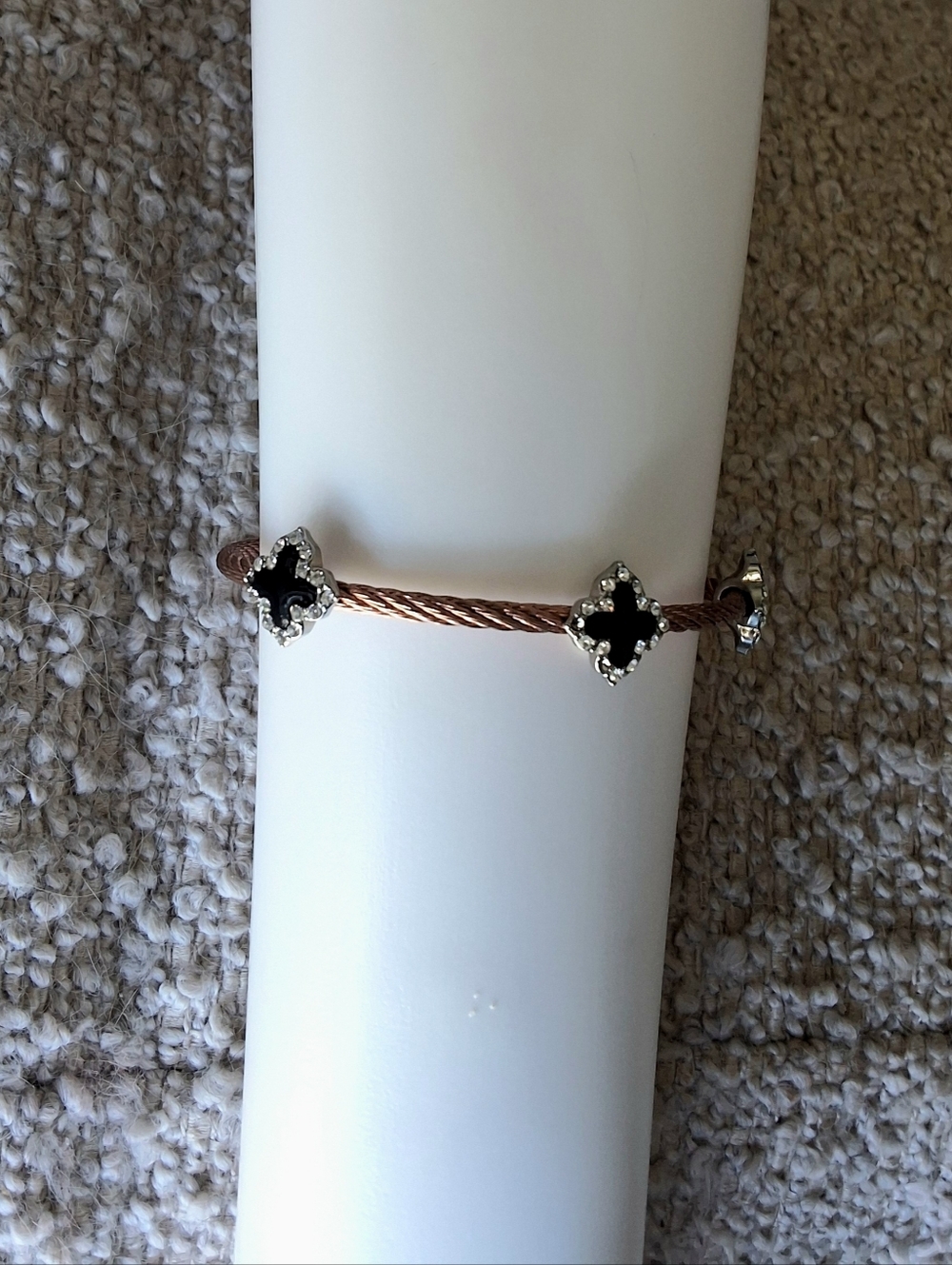 Sparkly Rose Gold Bracelet with 3 Clover  Enamel Accents - NWOT